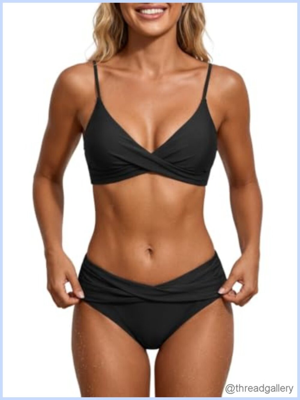 Two Piece Twist Front Bikini Mid Rise Swimsuit Set